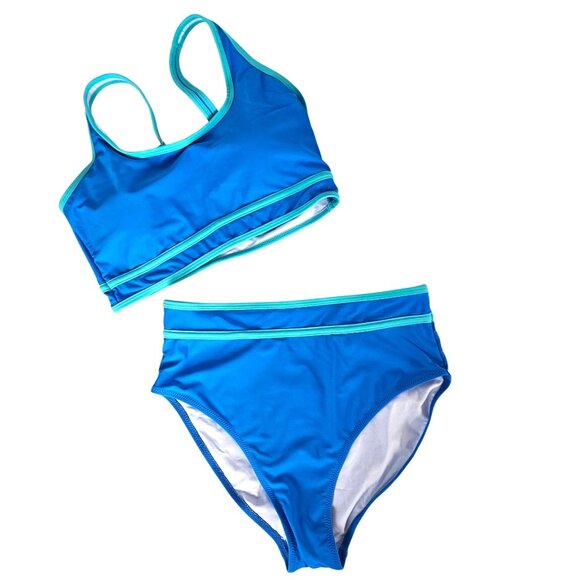 BLMJ Womens High Waisted Bikini Set Swimsuit 2-Piece Blue Size Small Pool Beach - Picture 4 of 8
